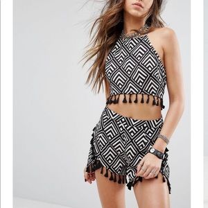PrettyLittleThing Tassel Halter/Short Set- Size 16